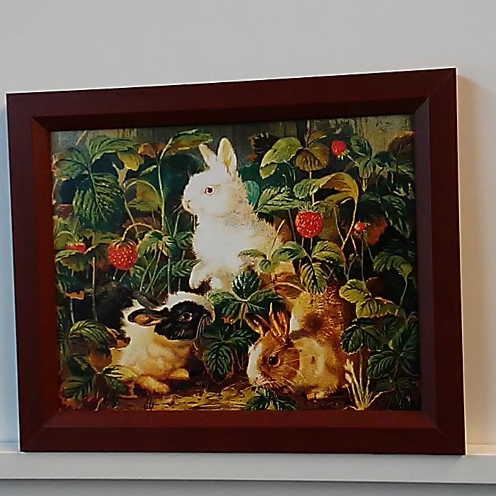 Art print.  Bunnies and strawberries